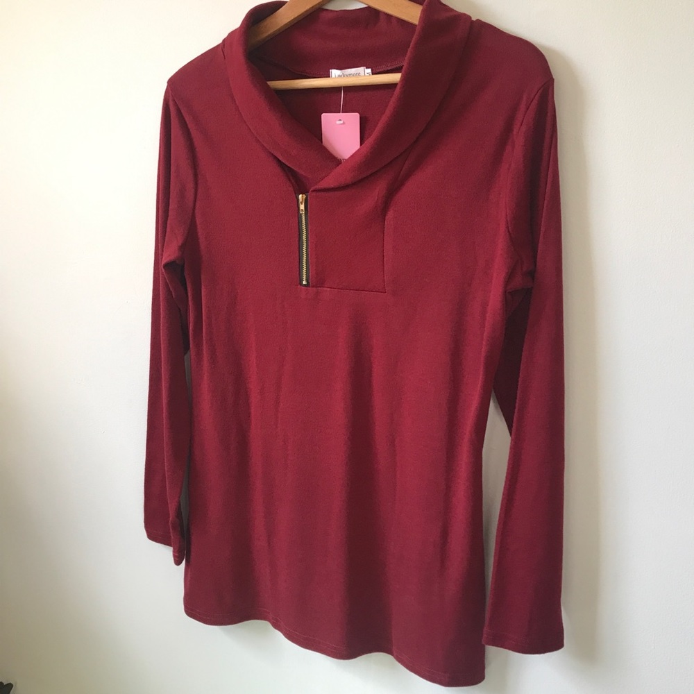 Luckymore Cowl Neck Pullover Long Sleeve Tunic Top with Zipper, Size M - Picture 7 of 16